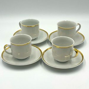 Southington Fine China by Baum: Jasmine-Demitasse Gold Trim Cups/Saucers 4pc Set